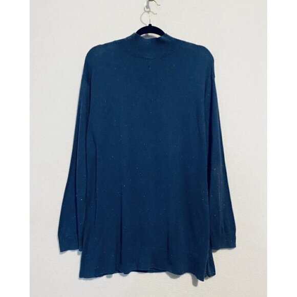 J Jill Sweater Womens Large Mock Neck Tunic Long Sleeve Lightweight Blue Flecked - Picture 3 of 7